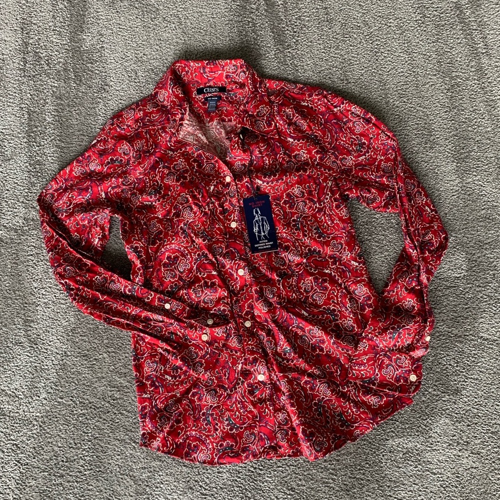 Chaps Red Paisley No Iron Button Down